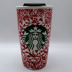 Starbucks 2016 Red Holiday‎ Travel Mug w/ Lid 12oz Candy Cane Design